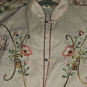 VTG Pink Plum Blossom Chinese Floral Embroidered Pajammies PJ'S  Size S Cotton